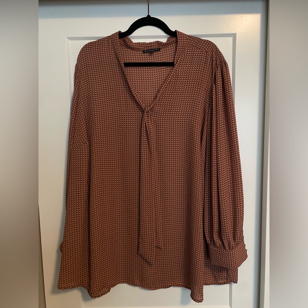 Pink-Brown Geometry Blouse with tie detail